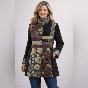 Vintage Yak Magik Patchwork Tapestry Coat Boho Artsy Jacket Sz Small